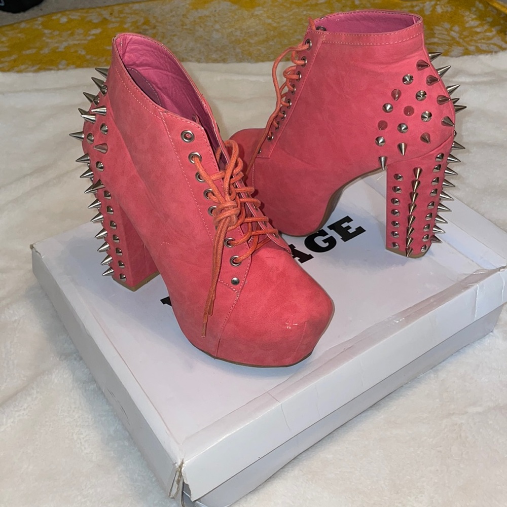 Pink Spiked Boot Heels